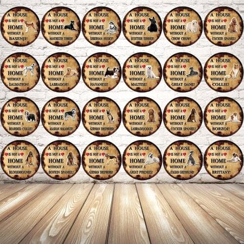 [ Kelly66 ] Dogs A House With Basenji Husky German Shepherd Vintage Irregular Wall Art Decor Retro Iron Painting Sign DR-4 30CM