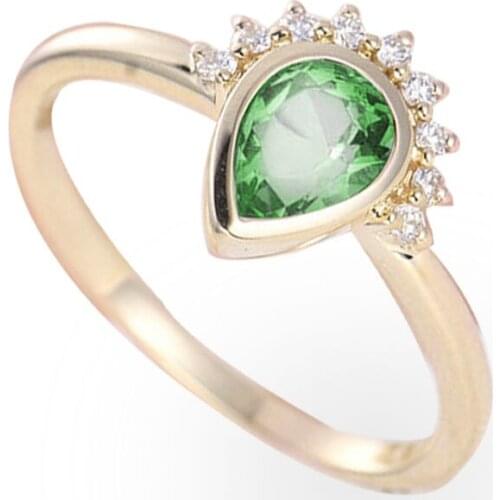 Milangirl Classic Womens Ring Simple Gold Plated Color Green Water Drop Crystal Rhinestone Female Ring for Women Party Jewelry
