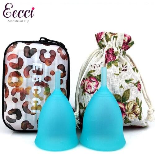 EECCI 2pcs Menstrual Cup with 1 case 1 bag - 2Size - Soft, Flexible, Reusable Medical-Grade Silicone Period Cup - Easy insert