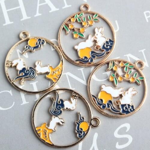 10pccs Metal Hollow Cloud Rabbit Enamel Charms Chinese Style Pendants Ornaments Beads for Bracelet Earrings Jewelry Making