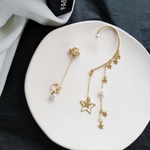 Fashion Gold Plated Asymmetric Star Tassel Pendant Earrings Elegant Women Earrings Personality Girl Hip Hop Party Jewelry