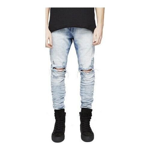 Mens foreign trade jeans popular fashion hole-breaking nostalgia big rags mens jeans long pants