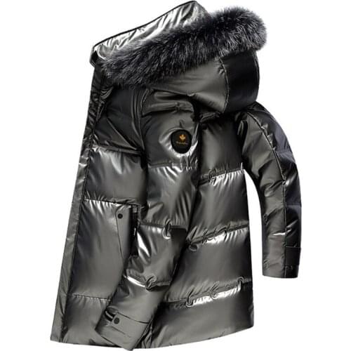 Collar New Genuine fur Mens Down Jacket Windbreaker Waterproof Winter Jacket for Men White Duck Down Jacket Long Coat Men