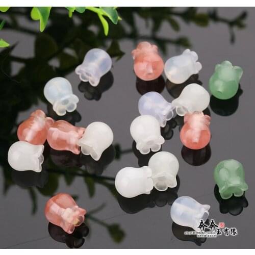 Natural handcarve jade orchid white jade beads real green jade bracelets DIY beads jade gift genuine jadeite bracelet 6pcs/lot