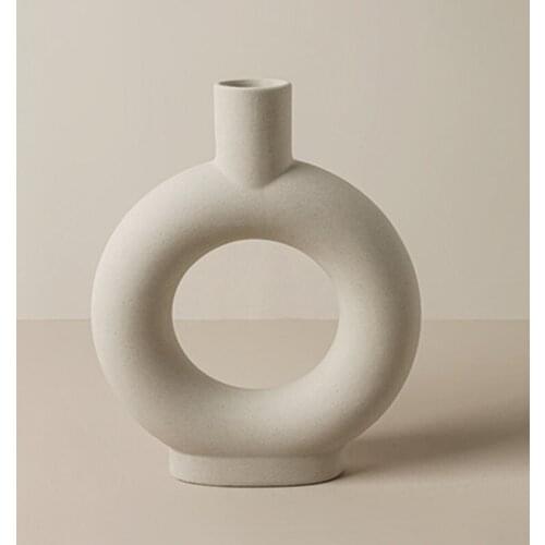 Nordic Style Ceramic Flower Vase Flower Arrangement Furnishings Geometric Art Home Decorative Vase Gift White Living Room Decor