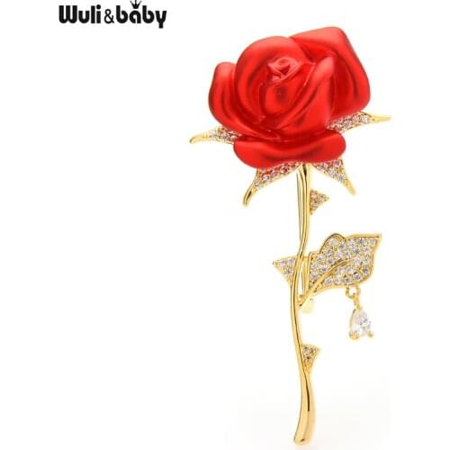 Wuli&baby New Toch Soft Rose Flower Brooches For Women Cubic Zirconia Charmig Flower Weddings Office Brooch Pin Gifts