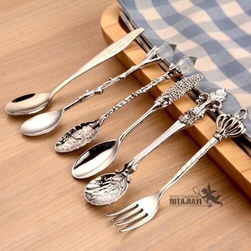 ZLAR Creative Tea Spoon Dessert Honey Coffee Spoon Set Funny Tea Spoons Classical Vintage Golden Cutlery Silver TablewareCG-Spo1