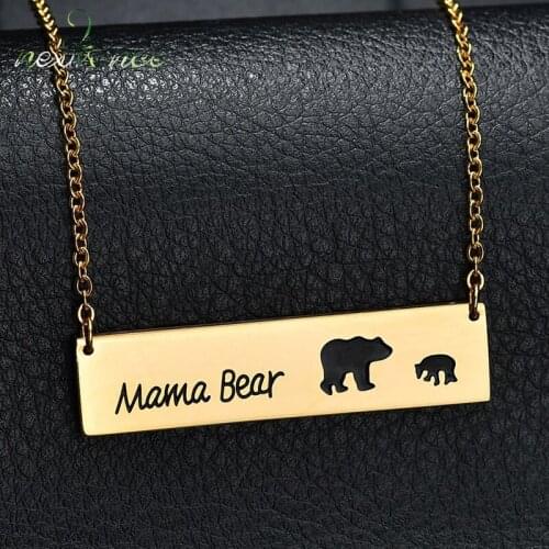 Nextvance Gold Mama Bear Pendant Necklace Stainless Steel Love Baby Bear Bar Neckalce for Family Gift 3 Kinds