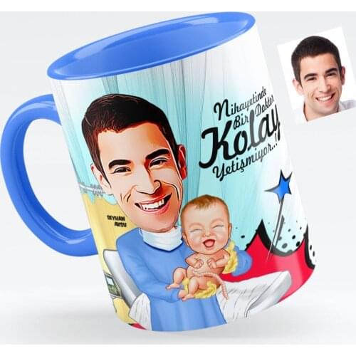 Personalized Mr Obstetrics and gynecology Specialist Caricature Of Blue Mug cup-1