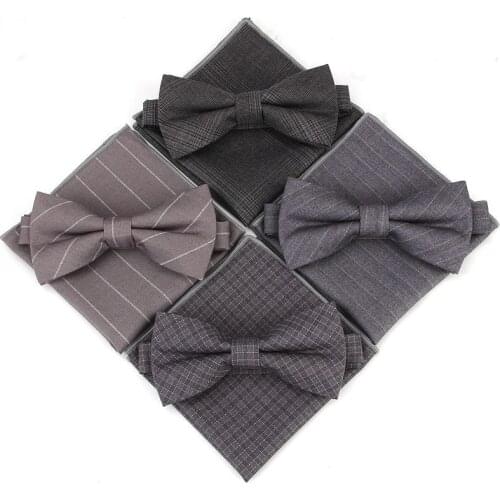 Luxury 2 PCS Mens Plaid Check Pocket Square Bows Tie Set Adjustable Handkerchief Bowtie Sets Wedding Party Stripe Hanky Lots