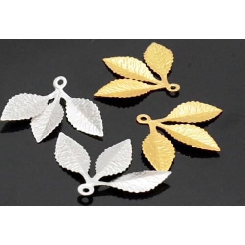 Retail 10Pcs Gold Plated Leaf Filigree Wraps Connectors Metal Crafts Gift Decoration DIY 23*30mm