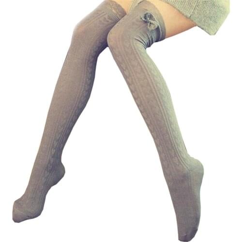 YSDNCHI Sexy Stockings Over The Knee Socks Cotton Knitting Vertical Bow Lace Retro Heart Girl Thigh High Stockings For Women