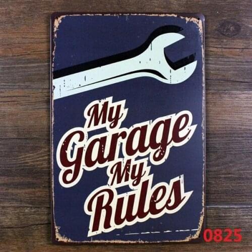 Family Retro Garage Decoration - My Garage My Rules Metal Tin Sign Plaque for Auto Garage Art Vintage Decor
