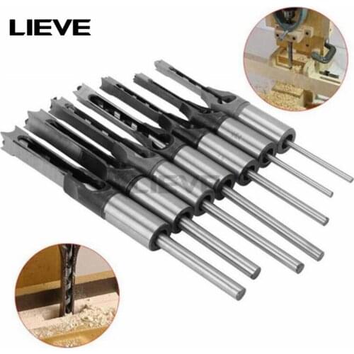 Hot 7pcs 1/4 to 1/2 Square Hole Drill Bit Square Tenon Drill 45 Steel Mortising Drilling Woodworking Tools