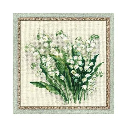Light Blue Cross stitch embroidered RS pure cotton with self-made non-printing and non-printing Riolis 1497 Lily Bouquet