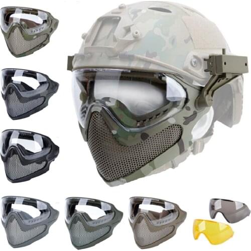 Tactical Mask Tracer Airsoft Mask Impact Resistant Matching FAST Helmet Steel Mesh Eye Protection Goggles for Airsoft Paintball