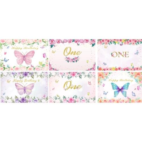 Thin Vinyl Children Girl Photo Spring Butterfly Flower Baby Shower Backdrops Printed Professional Photographic Studio Background