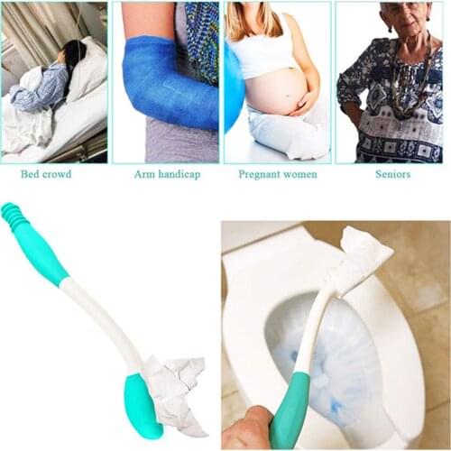 Toilet Aid with Extended Handle, Retractable Pressing Design, Bend-free Paper Scrub Accessory