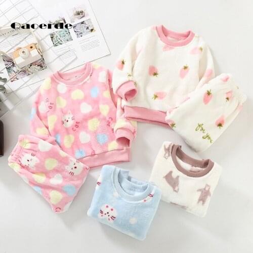 Spring Autumn Flannel Kids Pajamas Sets Child Warm Sleepwear Cartoon Animals Print Baby Boys Nightwear Pajamas For Girls