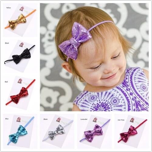 Yundfly Hot Newborn Sequin Bows Headband Baby Girls Bowknot Tinny Hairband Children Hair Accessories Photo Props