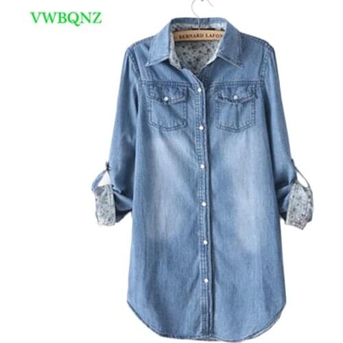 Plus size Denim Jacket Women Korean Spring Loose Long Base Coat Womens Long sleeve Single-breasted Jeans Jackets Coats 3XL A367