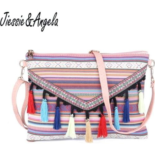 Jiessie&Angela Womens Small Handbag Cheap Womens Bags Canvas Crossbody Bags Tassel Should Bag Fashion Ladys Messenger Bag