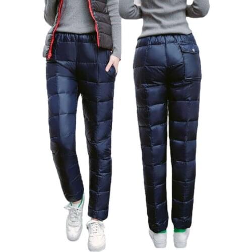 Women Winter Down Pants 2021 New Fashion Female Thick Warm White Duck Down Trousers Slim Plus Size Loose Casual Trousers OK1005