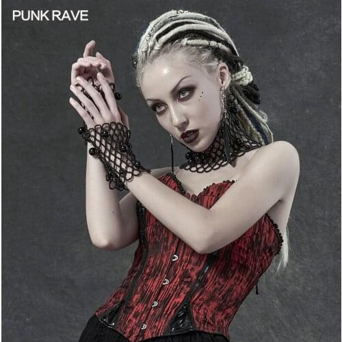 PUNK RAVE Womens Gothic Gorgeous Fashion Pearl Sleeves and Collar Three-piece Set Novelty Evening Dinner Gown Costume Accessory