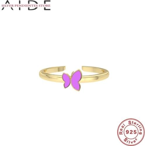 AIDE 925 Sterling Silver Enamel Butterfly Ring Exquisite Opening Finger Rings For Women Bague Femme Plata Gold Wedding Jewelry
