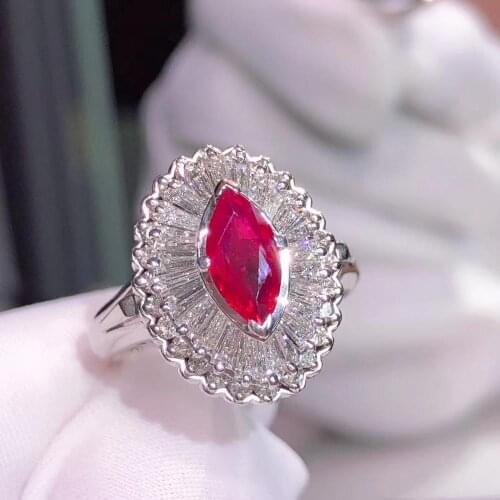 H711 Natural 0.81ct Red Ruby Ring Diamonds Jewelry Anniversary Females Rings for Womens Fine Rings