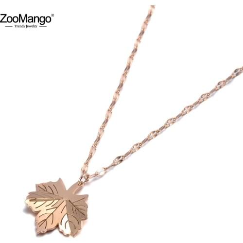 ZooMango Trendy Bohemia Maple Leaf Pendant Necklaces For Women Titanium Stainless Steel Choker Necklace Jewelry ZN19143
