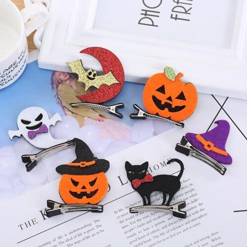 1pcs Cute Glitter Halloween Decoration Girls Hairpins Ghost Pumpkin Cat Hallowmas Hair Clips Party Supplies Headdress Gifts