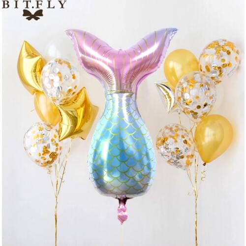 1pcs Rainbow Color Aliuminium Foil Mermaid Tail Balloon Globos For Happy Birthday Baby Shower Wedding Party Decoration Supply