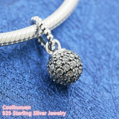 100% 925 Sterling Silver Pave Ball Pendant Charm beads Fits Original Pandora bracelets Jewelry Making