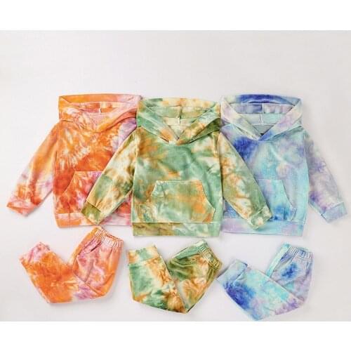 2Pcs Newborn Infant Baby Boys Girls Clothes Long Sleeve Tie-Dye Hooded Sweatshirt Tops Pants Outfits Set 6 12 18 24 Months