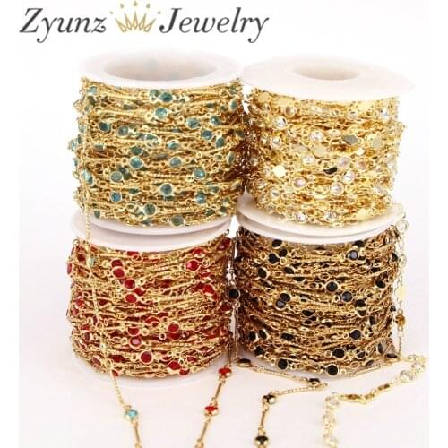 5 Meters, Gold Color Crystal Zircon Stone Beads Chain for Bracelets Necklace Ankles Jewelry Making DIY Handmade Accessories