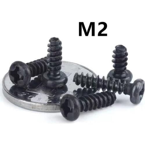 500PCS M2x4/5/6/8/10/12mm PB Carbon Steel Black Round Head Cross Flat Tail Self-tapping Screw