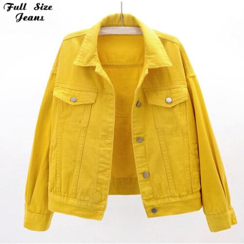 Womens Autumn Plus Size Yellow Short Bomber Jeans Jackets 5XL Casual Purple Large Size Short Denim Coat Korea Chi Basic Jacket
