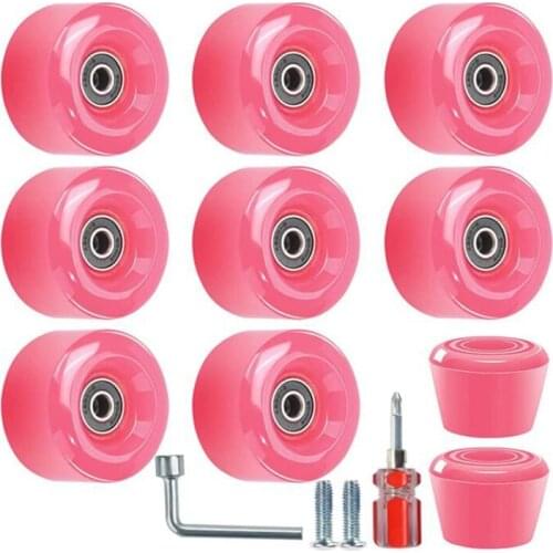 8 Pcs 82A Roller Pulley with Mounting Bearing and 2 Toe Plug,for Outdoor or Indoor Use Double-Row Skating,58X32mm
