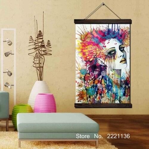 Abstract Art Girl Framed Scroll Painting HD Wall Art Hanging Canvas Painting HD Printed Pictures for Living Room Decoration