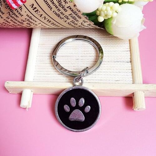 Keychains 2.5Cm Tag Key Circular Pendants For Friend Gift Keychain Cat Pet Key Ring Car Keyrings Wholesale Pink