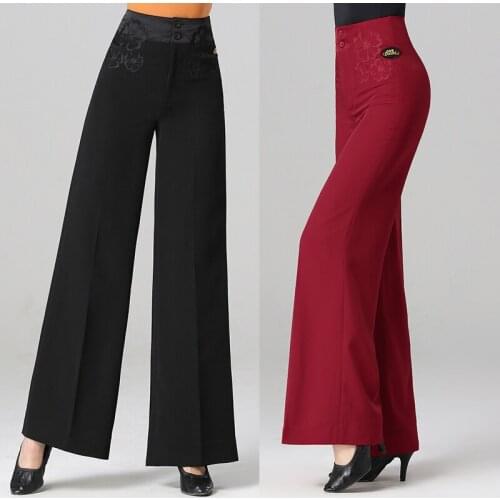 Latin Dance Pants Women Loose Wide Leg Pants Straight High Waist Embroidered Modern Dance Ballroom Competition Dresses DQS4703