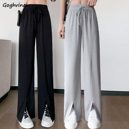 Pants Women Summer Leisure Ladies Soft Chic Soft High Waist Popular Ulzzang College Solid New All Match Wide Leg Basic Trendy