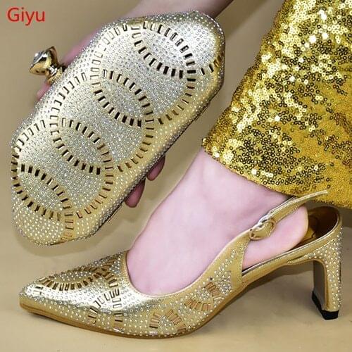 Doershow fashion Matching Women Shoe and Bag Set Decorated with gold Nigerian Shoes and Bag Set Italy Shoes and Bag se!SSTY1-18
