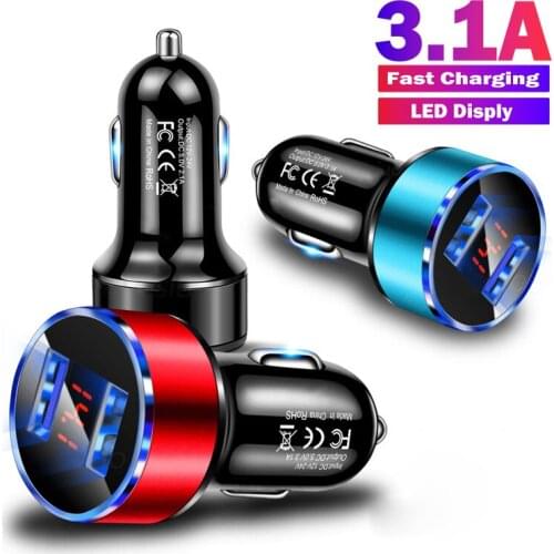 Dual USB 3.1A Quick Charge Car Charger Voltage Display For Huawei P30 P40 Lite Samsung Charger In Dual Car Adapter Accessories