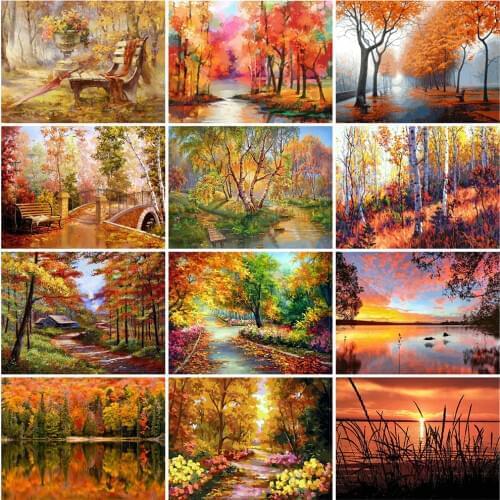 EverShine Painting By Numbers Natural Scenery Oil Paint By Numbers For Adults Autumn On Canvas HandPainted Home Decor