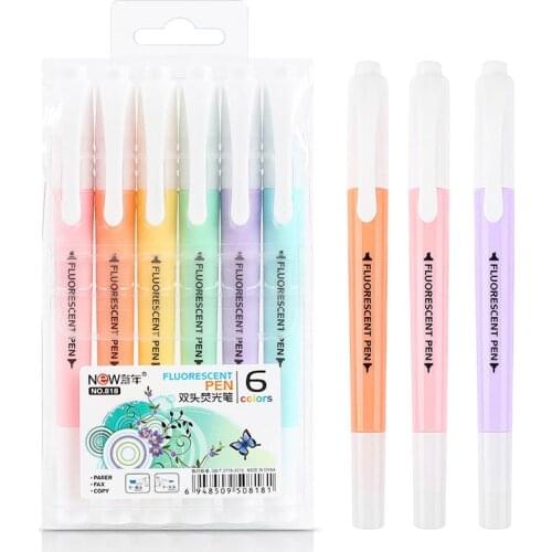 6Pcs/Set Double Head Fluorescent Highlighter Pen Markers Pastel Drawing Pen for Student School Office Supplies Cute Stationery