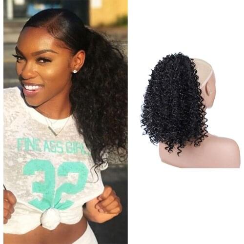 Blice Drawstring Ponytail Afro Kinky Curly Hairpiece With Two Plastic Combs Natural Black Synthetic Hair Extensions 20Inch