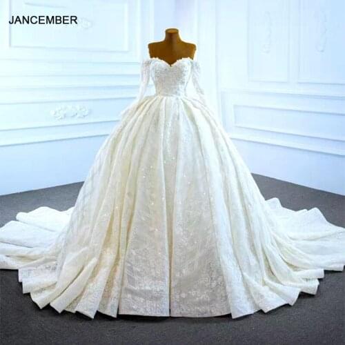 J67224 JANCEMBER New White Wedding Gown For Women 2020 Sweetheart Long Sleeve Lace Up Back Crystal Beading