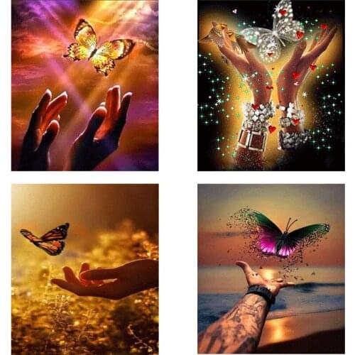 Diamond Art Diamonds Painted Full of Diamonds Sunset Hands Butterflies Full of Diamonds Diamond Art Full Drill Home Decoration